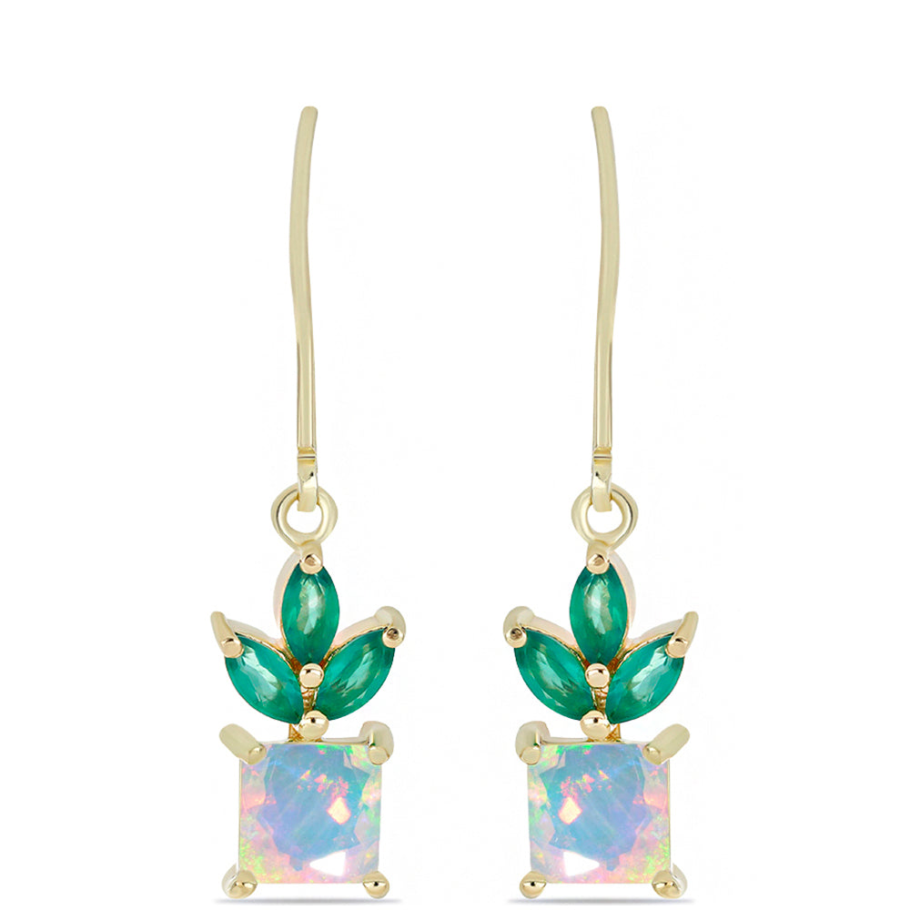 Pozlacené Stříbrné Náušnice se Zeleným Achátem a Etiopským Opálem z Lega Dembi