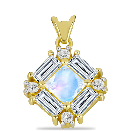 Pozlacený Stříbrný Přívěsek s Duhovým Měsíčním Kamenem a Bílým Topazem