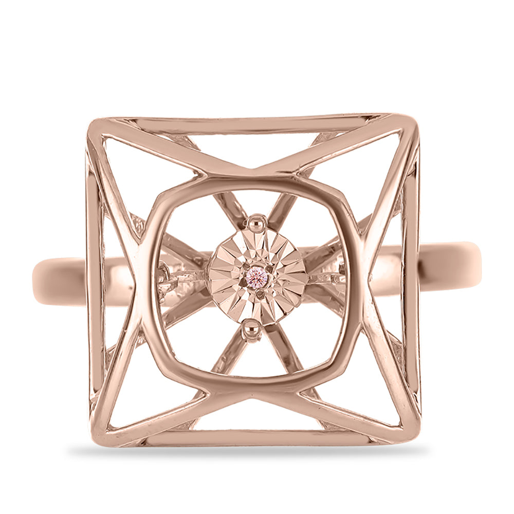 Růžově pozlacené Stříbro 925/1000 - Prsten s Růžový Tančící Diamantem - Karátové číslo: 0.01. přibližná hmotnost: 3.73 gramů