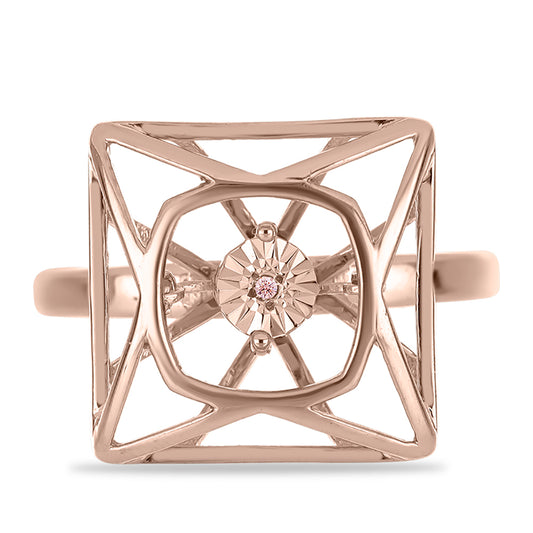 Růžově pozlacené Stříbro 925/1000 - Prsten s Růžový Tančící Diamantem - Karátové číslo: 0.01. přibližná hmotnost: 3.73 gramů