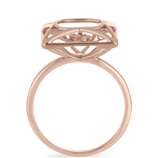 Růžově pozlacené Stříbro 925/1000 - Prsten s Růžový Tančící Diamantem - Karátové číslo: 0.01. přibližná hmotnost: 3.73 gramů