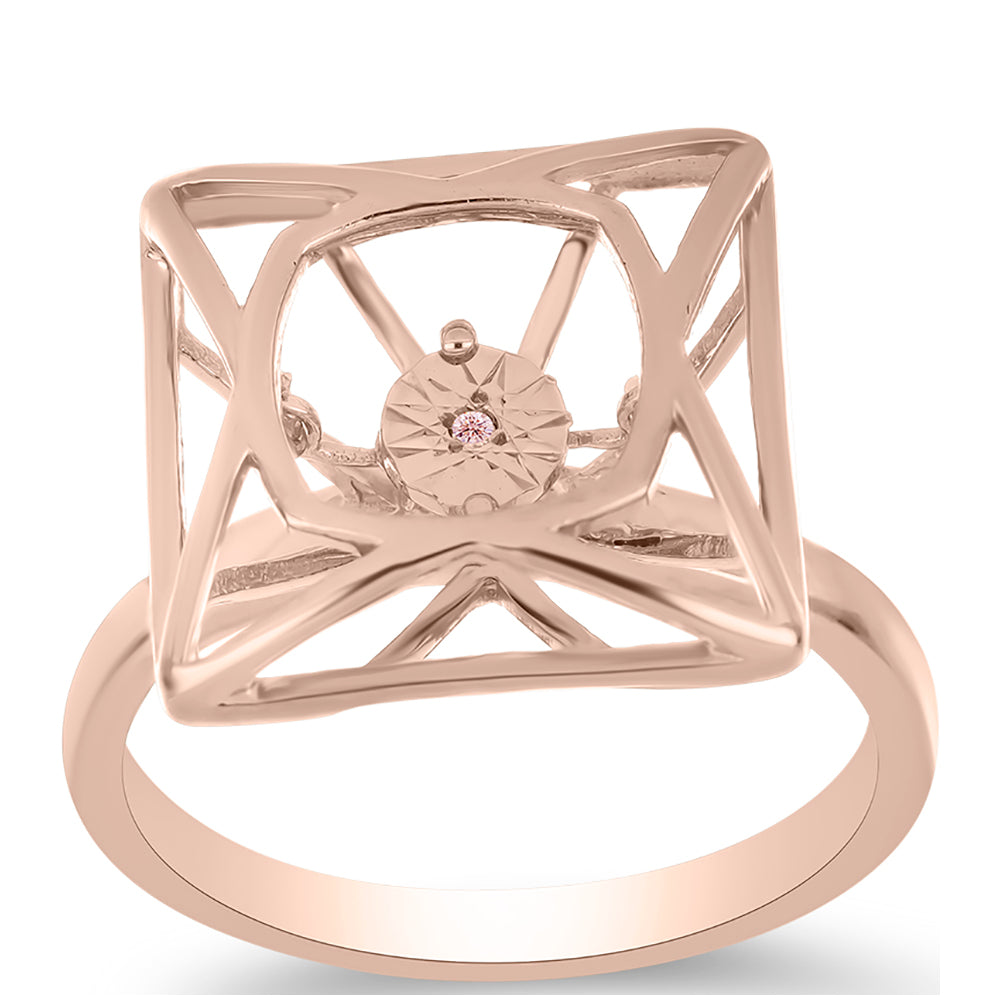 Růžově pozlacené Stříbro 925/1000 - Prsten s Růžový Tančící Diamantem - Karátové číslo: 0.01. přibližná hmotnost: 3.73 gramů