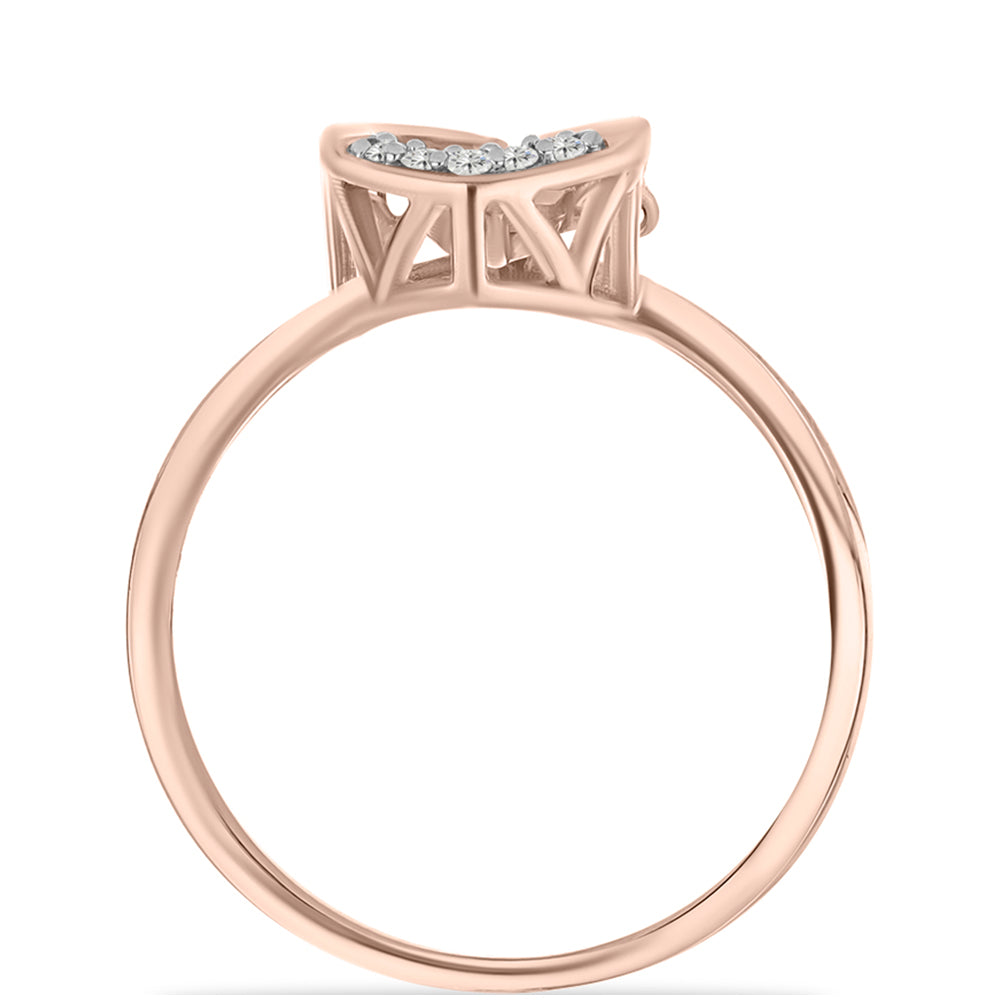 Růžově pozlacené Stříbro 925/1000 - Prsten s Růžový Tančící Diamantem a Bílým Topazem - Karátové číslo: 0.05. přibližná hmotnost: 2.53 gramů 2 