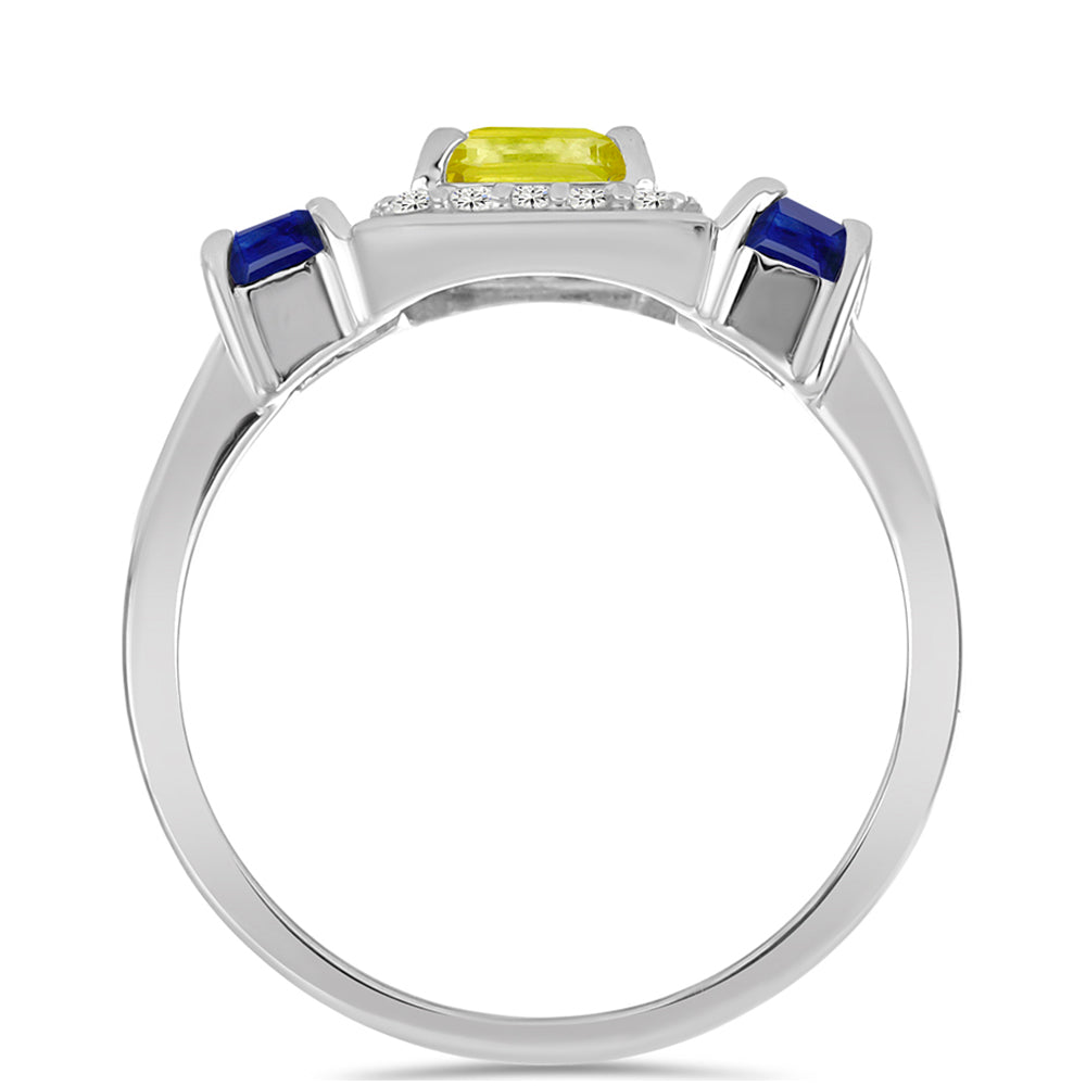 Stříbrný Prsten se Žlutým Safírem a Australským Modrým Safírem