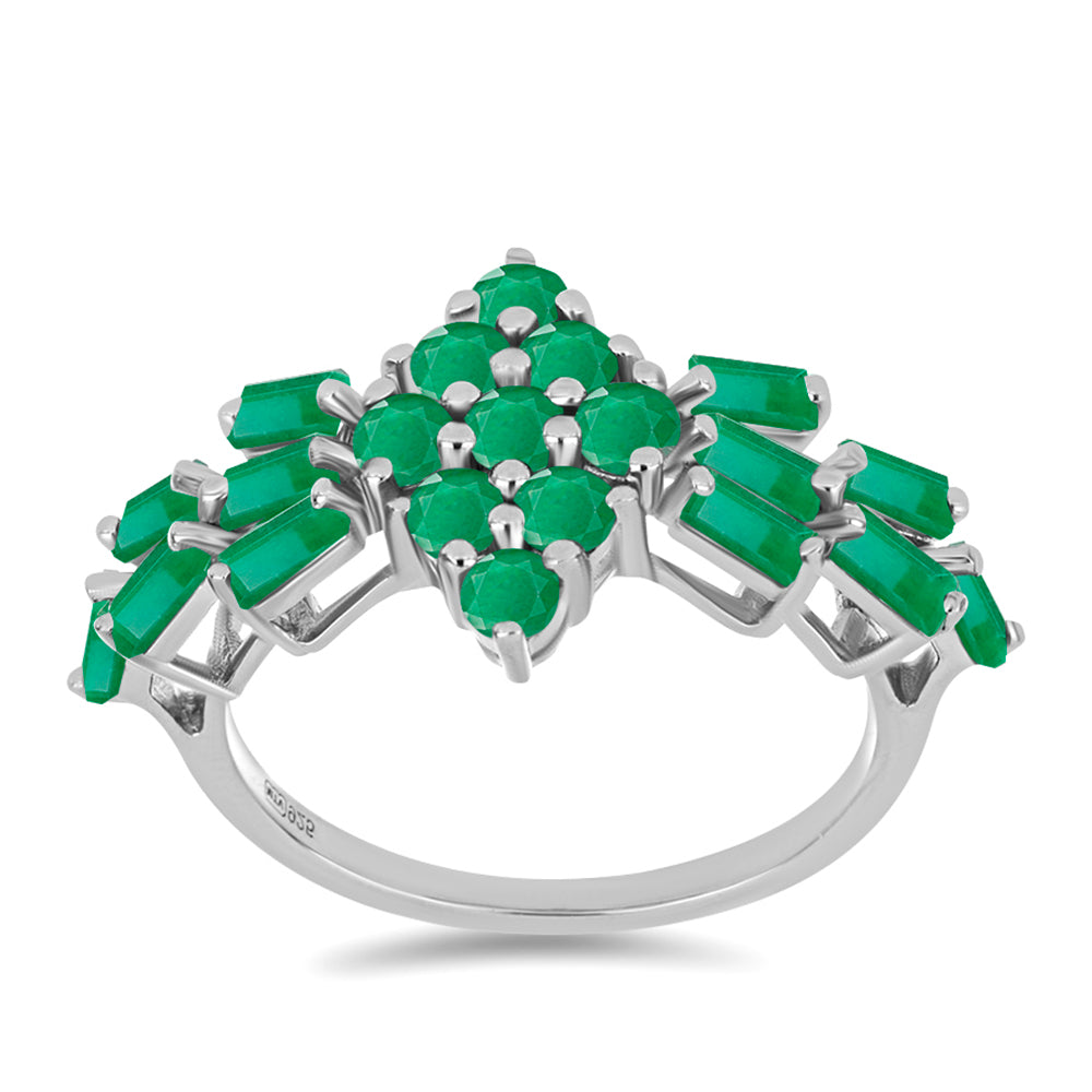 Stříbro 925/1000 - Prsten s Brazilským Smaragdem - Karátové číslo: 2.18. přibližná hmotnost: 3.55 gramů