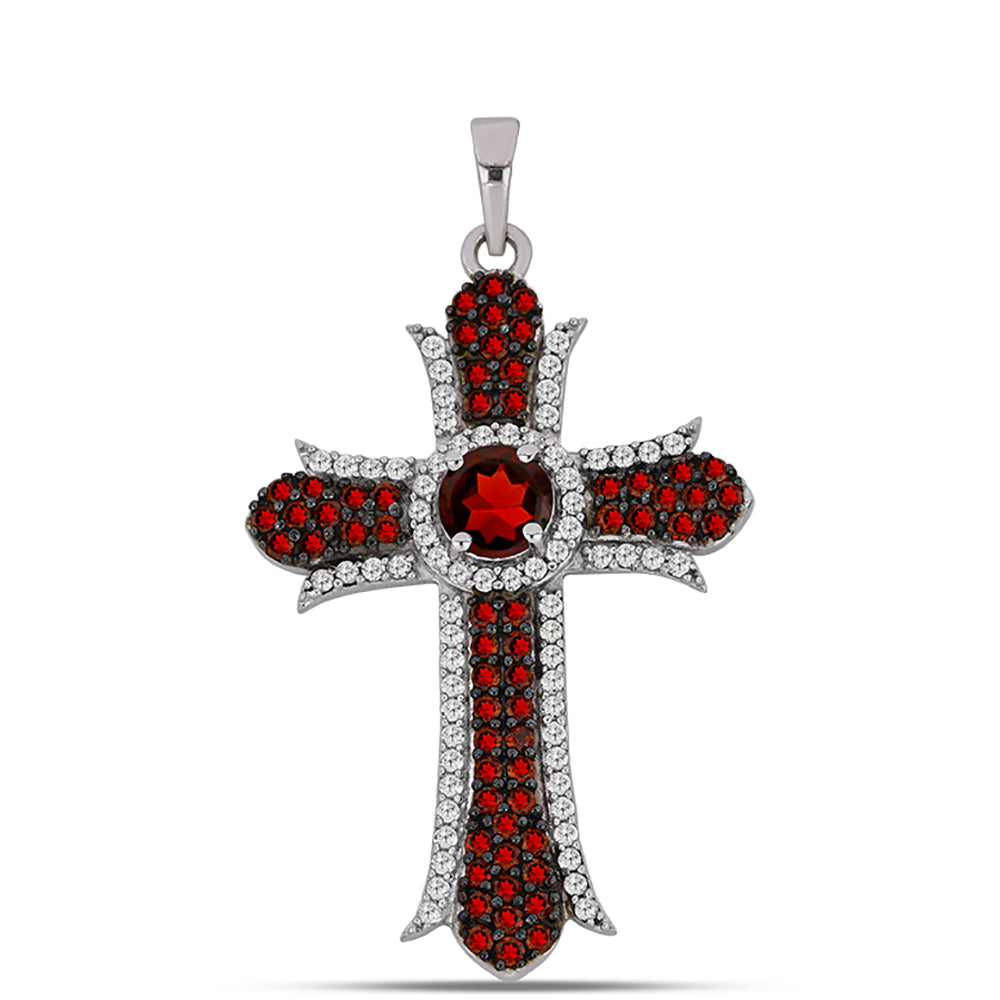 Kříž Stříbrný Přívěsek s Bartonským Granátem a Bílým Topazem