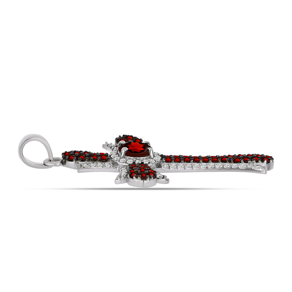 Kříž Stříbrný Přívěsek s Bartonským Granátem a Bílým Topazem 2 