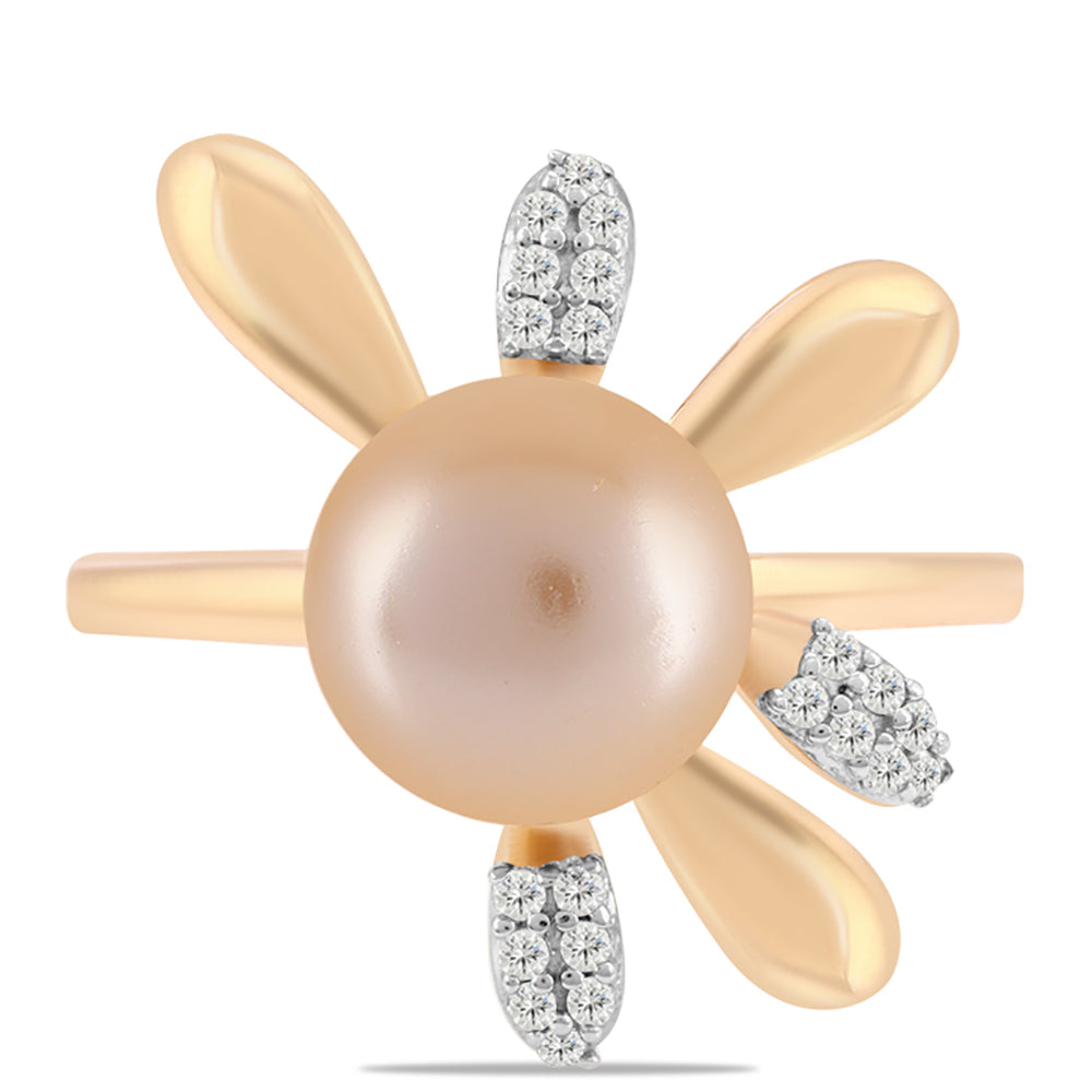 Pozlacené Stříbro 925/1000 - Prsten se Zlatou Sladkovodní Perlou a Bílým Topazem - Karátové číslo: 4.77. přibližná hmotnost: 4.71 gramů