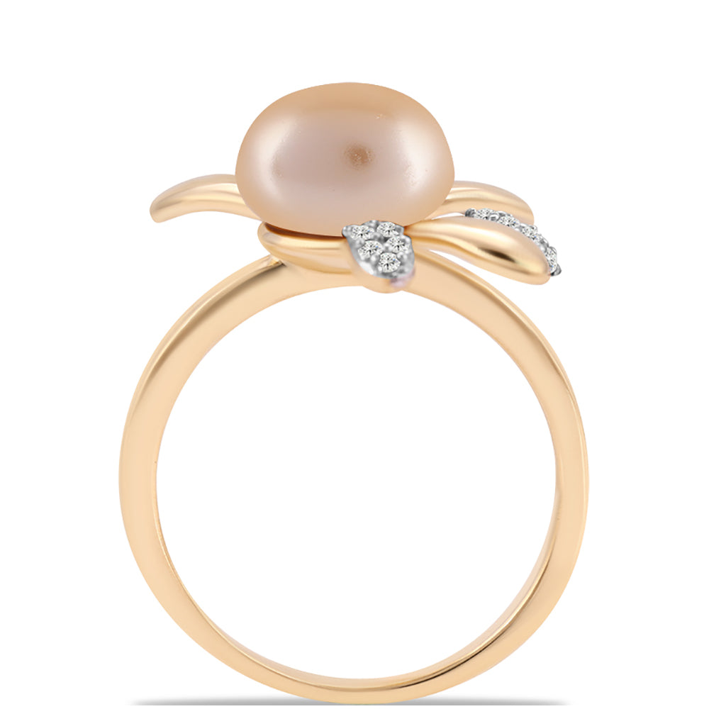 Pozlacené Stříbro 925/1000 - Prsten se Zlatou Sladkovodní Perlou a Bílým Topazem - Karátové číslo: 4.77. přibližná hmotnost: 4.71 gramů 2 