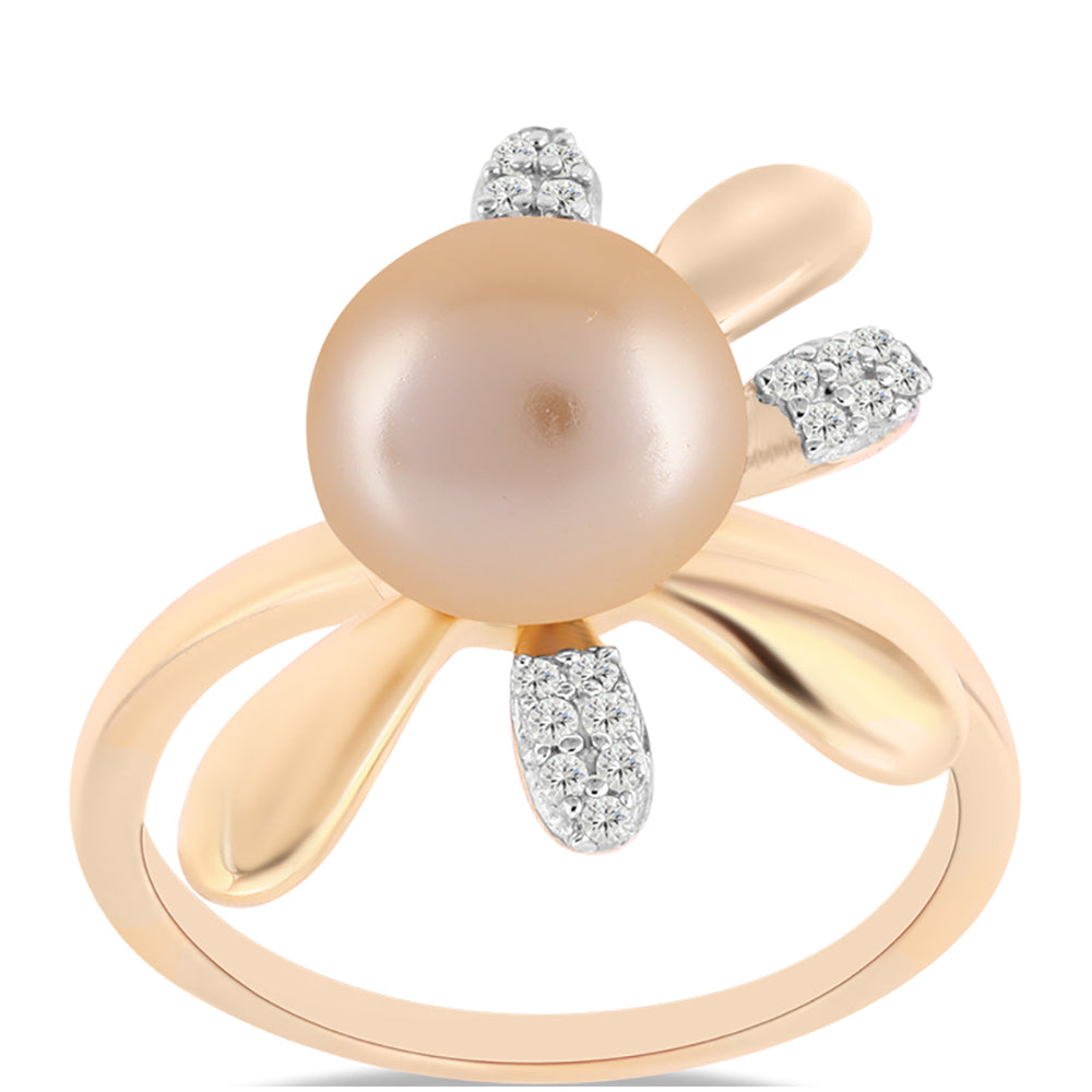 Pozlacené Stříbro 925/1000 - Prsten se Zlatou Sladkovodní Perlou a Bílým Topazem - Karátové číslo: 4.77. přibližná hmotnost: 4.71 gramů 3 