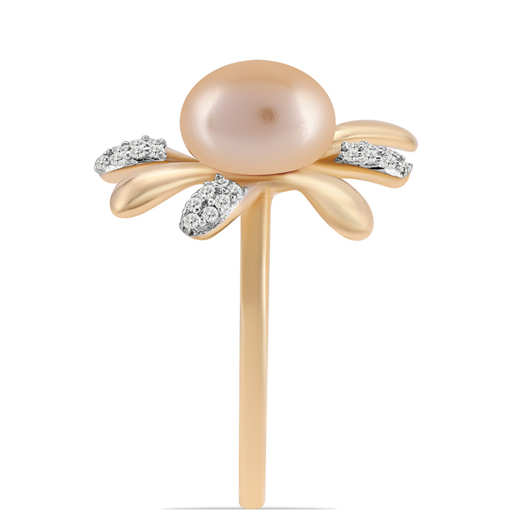 Pozlacené Stříbro 925/1000 - Prsten se Zlatou Sladkovodní Perlou a Bílým Topazem - Karátové číslo: 4.77. přibližná hmotnost: 4.71 gramů 4 