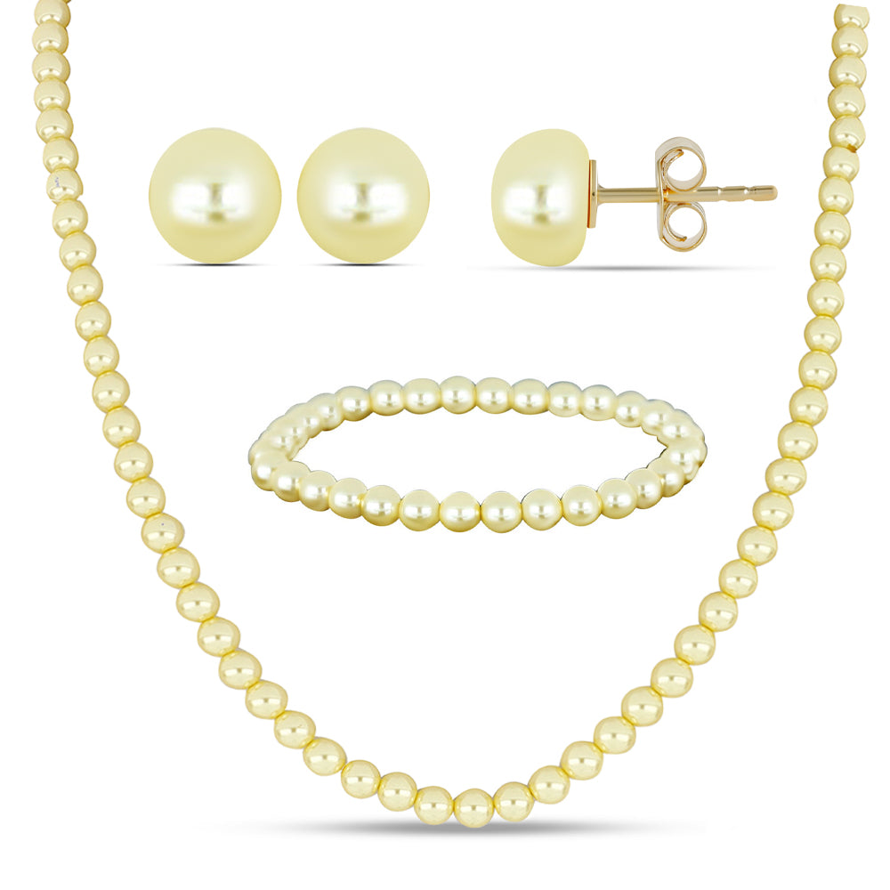 Nugetová Sada se Zlatou Sladkovodní Perlou - Karátové číslo: 223.53. přibližná hmotnost: 45.24 gramů ( Náhrdelník+Náušnice+Náramek ) 1 