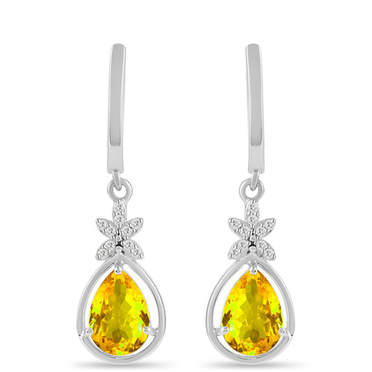 Stříbrné Náušnice s Uralským Citrínem a Bílým Topazem
