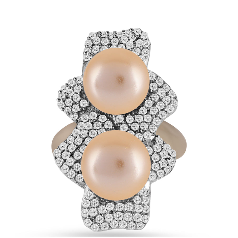 Pozlacené Stříbro 925/1000 - Prsten se Zlatou Sladkovodní Perlou a Bílým Topazem - Karátové číslo: 10.51. přibližná hmotnost: 11.5 gramů 1 