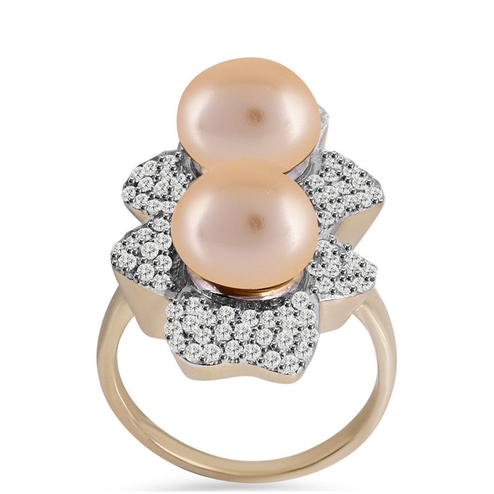 Pozlacené Stříbro 925/1000 - Prsten se Zlatou Sladkovodní Perlou a Bílým Topazem - Karátové číslo: 10.51. přibližná hmotnost: 11.5 gramů 3 