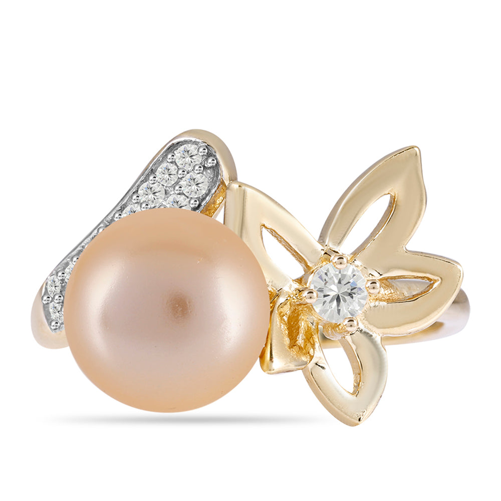 Pozlacený Stříbrný Prsten se Zlatou Sladkovodní Perlou a Bílým Topazem