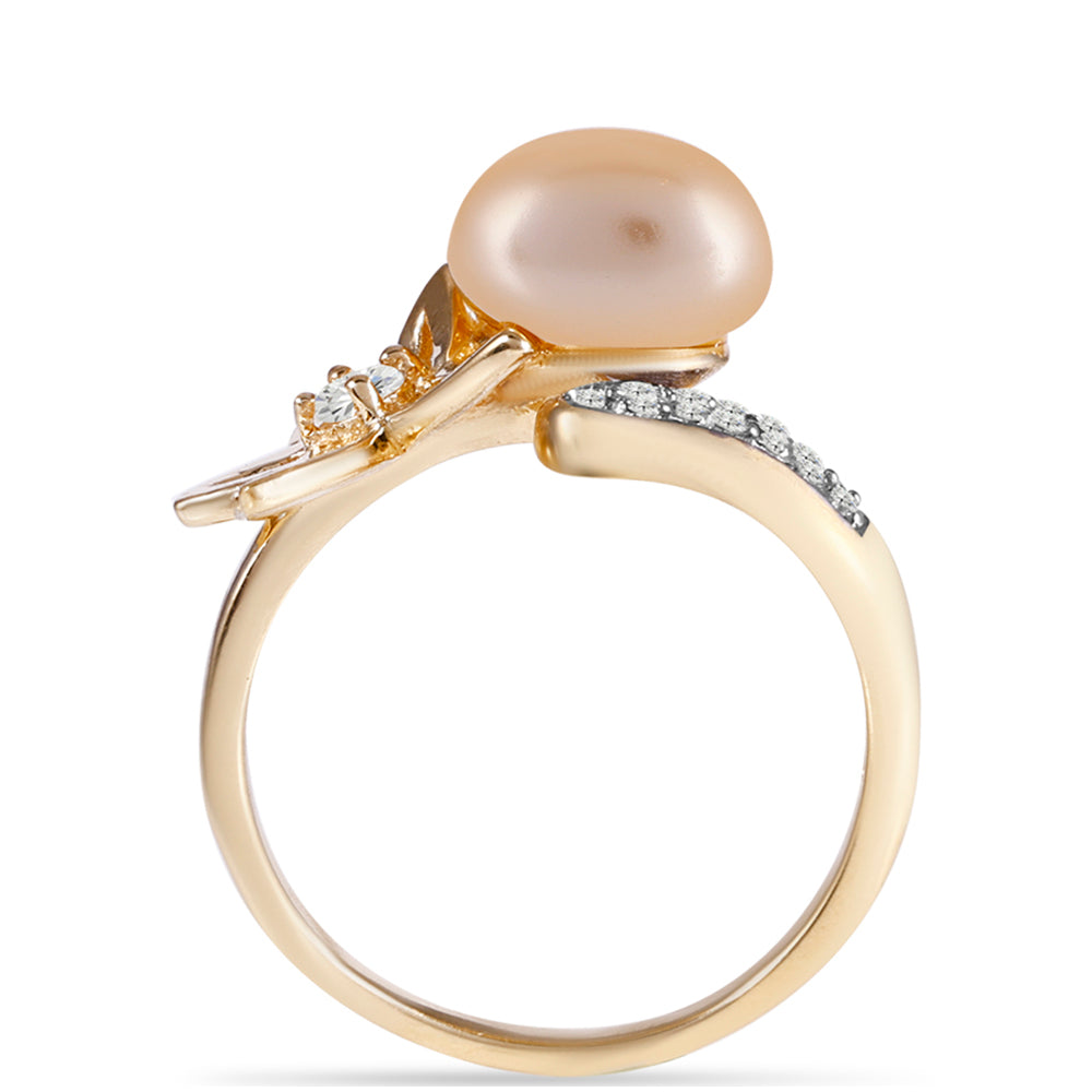 Pozlacený Stříbrný Prsten se Zlatou Sladkovodní Perlou a Bílým Topazem