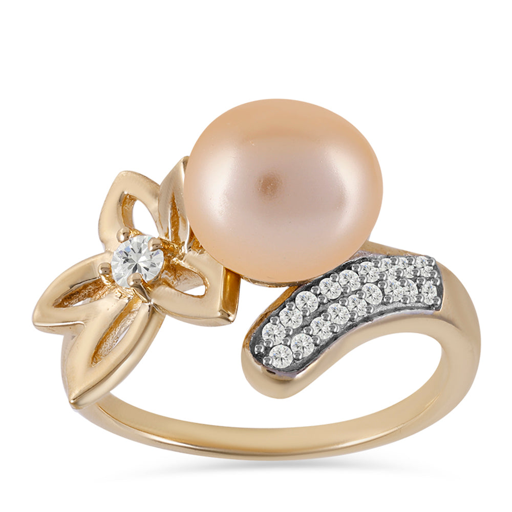 Pozlacený Stříbrný Prsten se Zlatou Sladkovodní Perlou a Bílým Topazem 3 