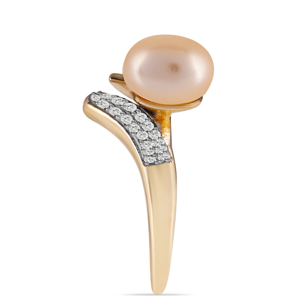Pozlacený Stříbrný Prsten se Zlatou Sladkovodní Perlou a Bílým Topazem 4 