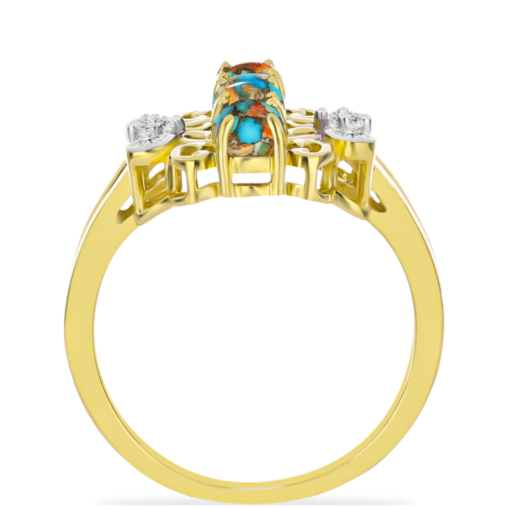 Pozlacený Stříbrný Prsten s Ústřicovým Tyrkysem a Bílým Topazem 2 