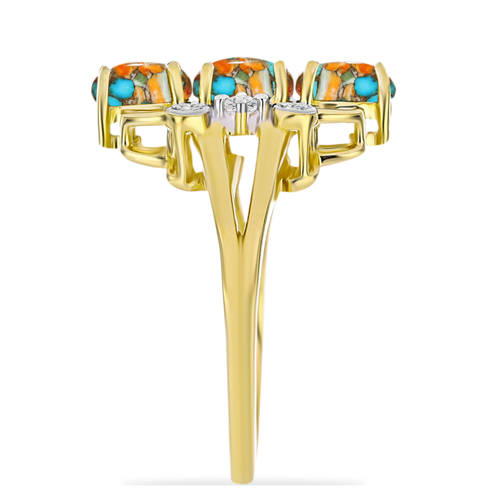 Pozlacený Stříbrný Prsten s Ústřicovým Tyrkysem a Bílým Topazem