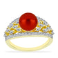 Pozlacený Stříbrný Prsten s Červená sladkovodní Perlou a Bílým Topazem
