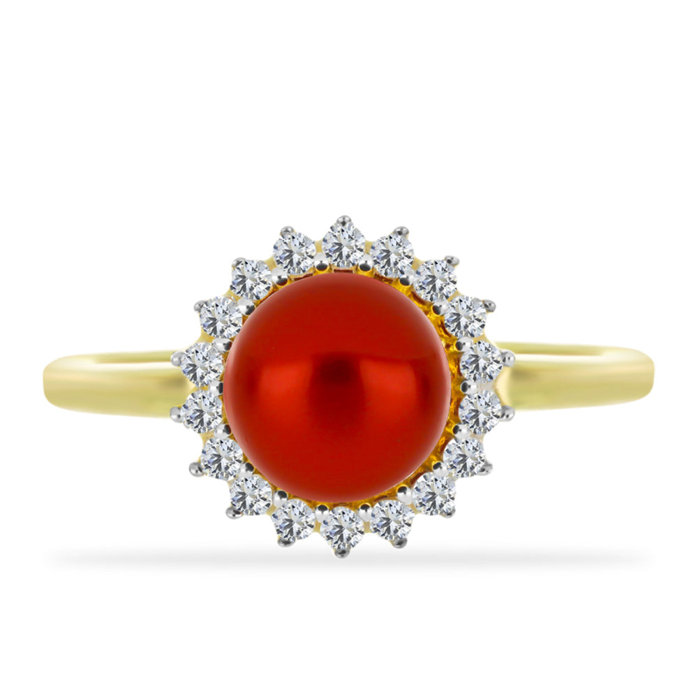 Pozlacený Stříbrný Prsten s Červená sladkovodní Perlou a Bílým Topazem 1 