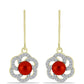 Pozlacené Stříbrné Náušnice s Červená sladkovodní Perlou a Bílým Topazem