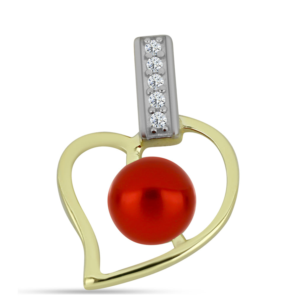 Pozlacený Stříbrný Přívěsek s Červená sladkovodní Perlou a Bílým Topazem 1 