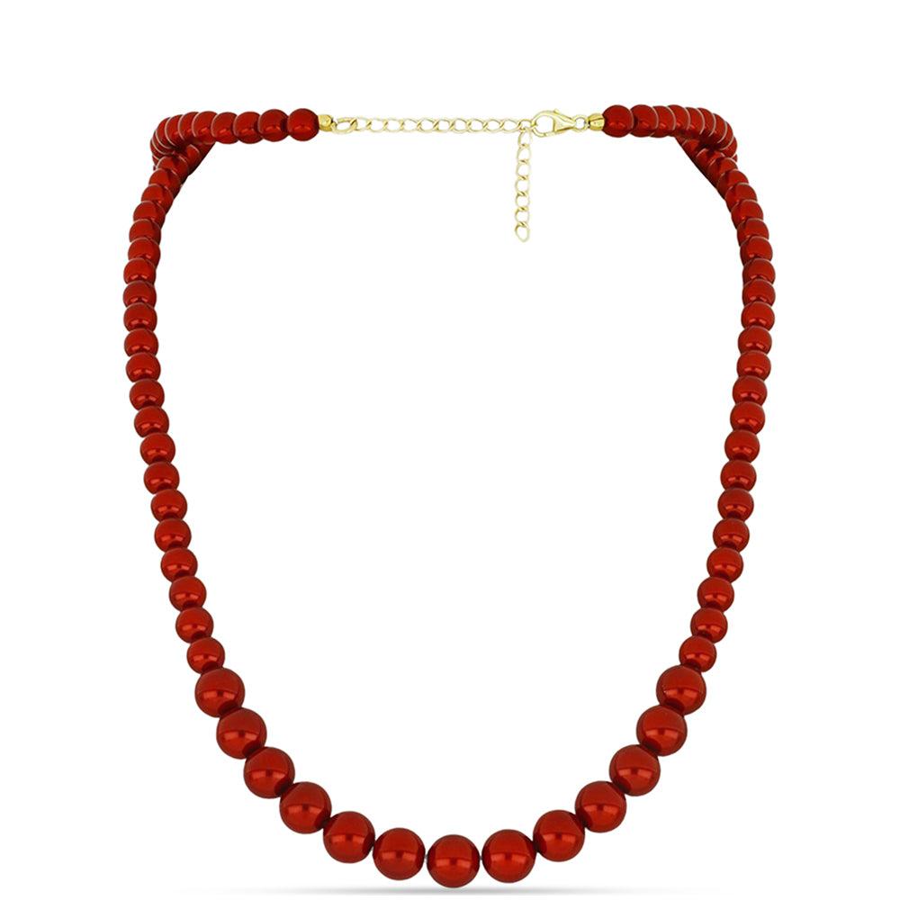 Pozlacené Stříbro 925/1000 - Náhrdelník s Červená sladkovodní Perlou - Karátové číslo: 119.32. přibližná hmotnost: 24.86 gramů 1 