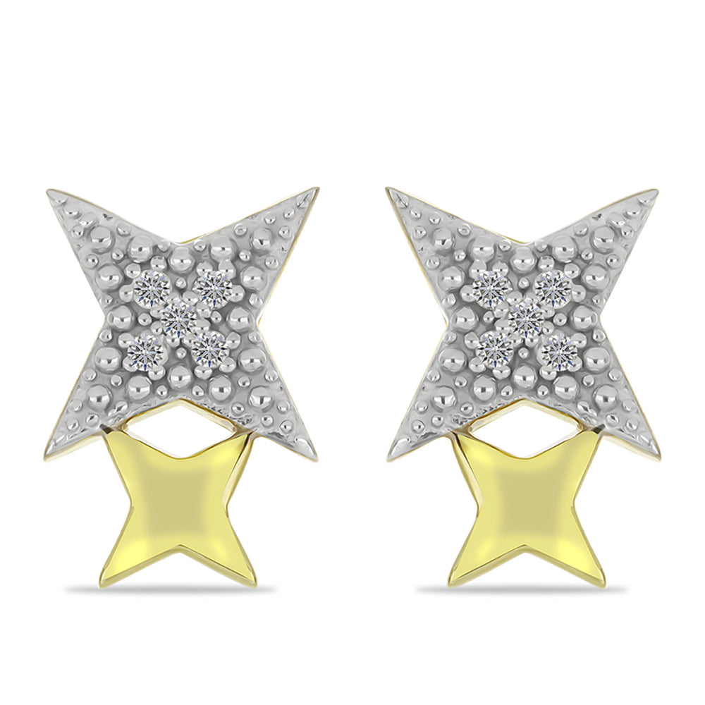 Pozlacené Stříbro 925/1000 - Náušnice s Bílým Diamantem - Karátové číslo: 0.06. přibližná hmotnost: 1.61 gramů