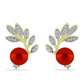Pozlacené stříbro 925/1000 Náušnice s Červená sladkovodní Perlou a Bílým Topazem - Karátové číslo: 5.38. přibližná hmotnost: 5.33 gramů