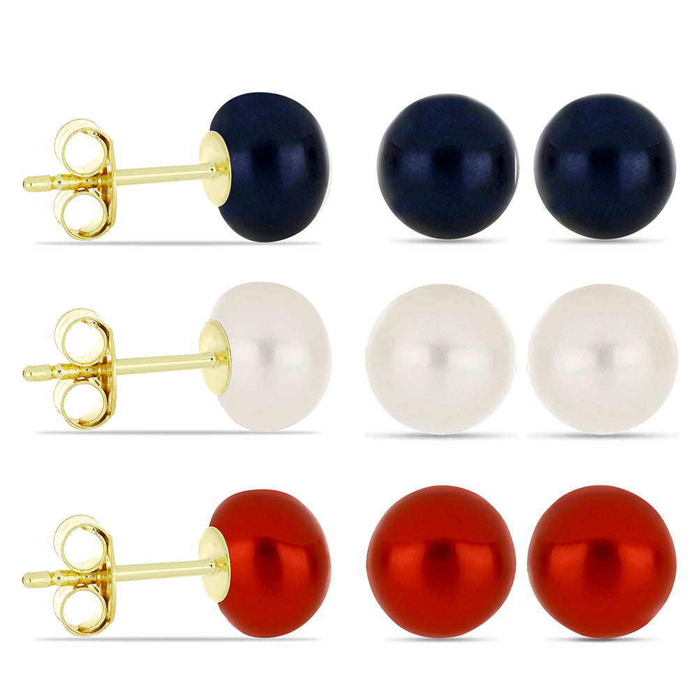 Pozlacené stříbro 925/1000 Sada s Červená sladkovodní Perlou a Bílou Sladkovodní Perlou - Karátové číslo: 8.73. přibližná hmotnost: 3.37 gramů ( Náušnice )