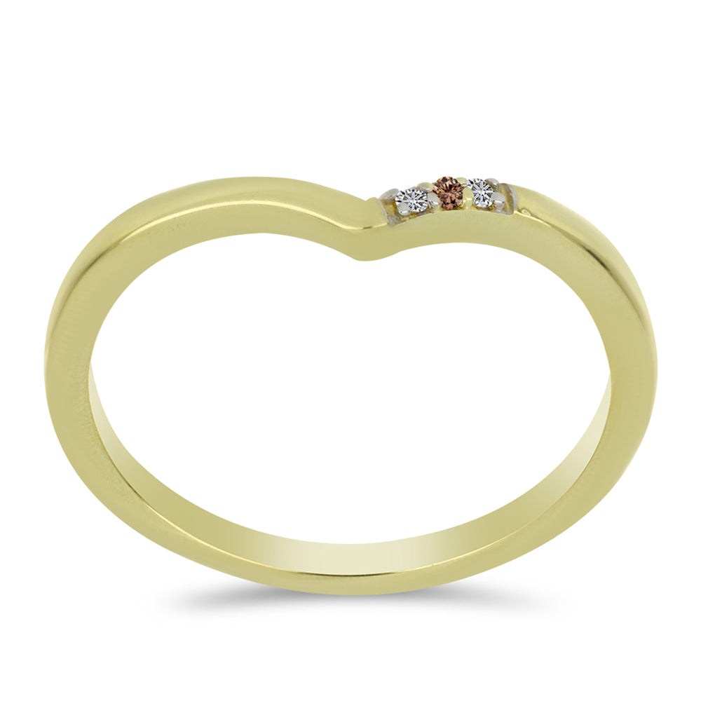 Pozlacené Stříbro 925/1000 - Prsten s Champagne Diamantem a Bílým Diamantem - Karátové číslo: 0.02. přibližná hmotnost: 1.81 gramů