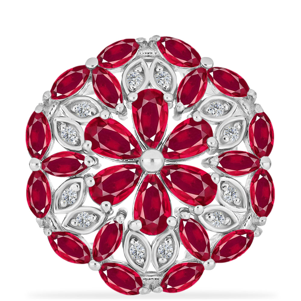 Stříbrný Prsten s Madagaskarským Rubínem a Bílým Diamantem