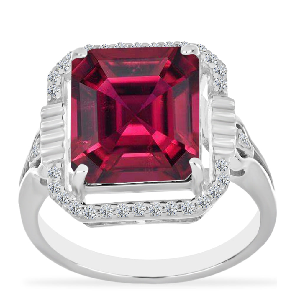 Stříbro 925/1000 - Prsten s Madagaskarským Rubínem a Bílým Diamantem - Karátové číslo: 9.52. přibližná hmotnost: 5.18 gramů