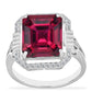 Stříbro 925/1000 - Prsten s Madagaskarským Rubínem a Bílým Diamantem - Karátové číslo: 9.52. přibližná hmotnost: 5.18 gramů