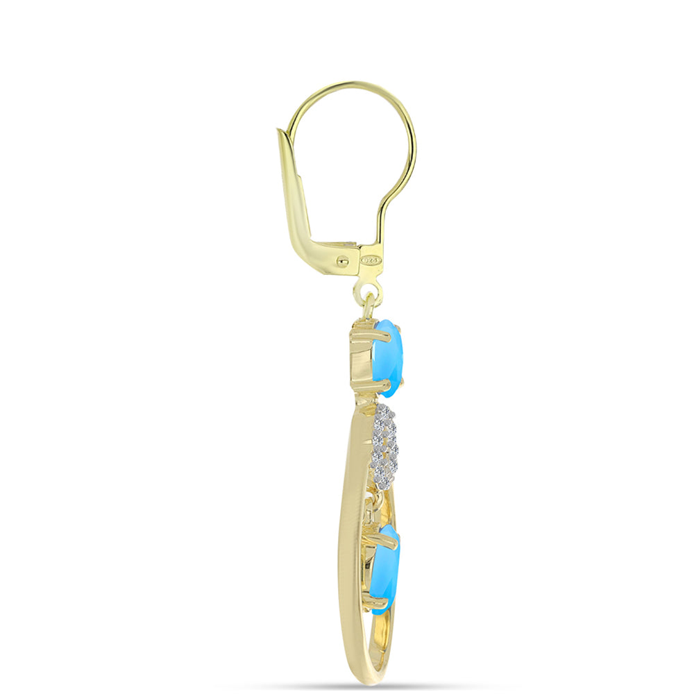 Pozlacené Stříbrné Náušnice s Aqua Chalcedonem a Bílým Topazem 2 