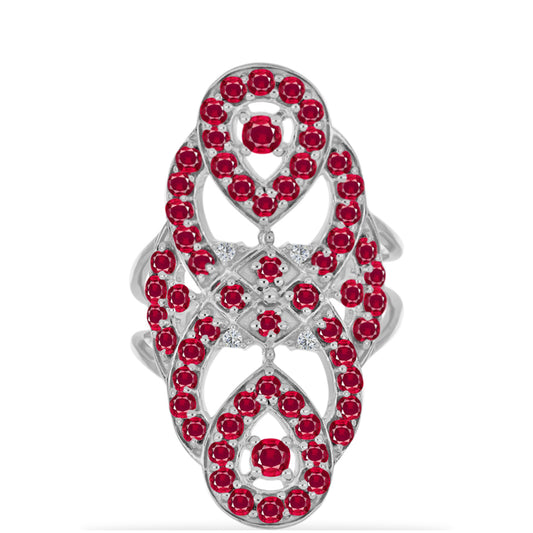 Stříbrný Prsten s Madagaskarským Rubínem a Bílým Diamantem