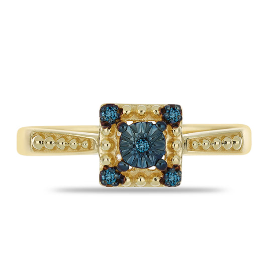 Pozlacený Stříbrný Prsten s Modrým Diamantem