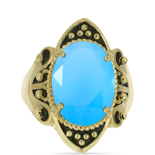 Pozlacený Stříbrný Prsten s Aqua Chalcedonem