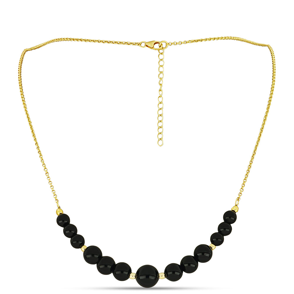 Pozlacené Stříbro 925/1000 - Náhrdelník s Černým Suwarským Onyxem - Karátové číslo: 37.7. přibližná hmotnost: 10.79 gramů 1 