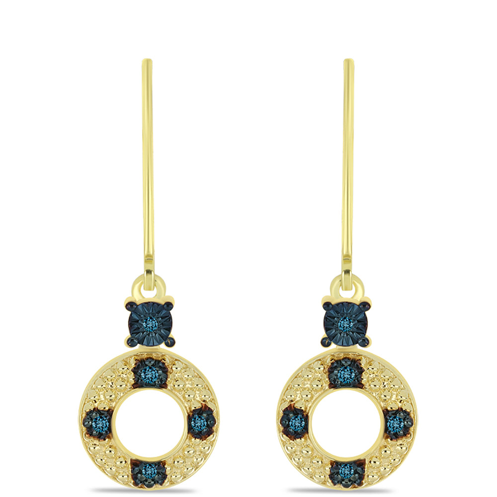 Pozlacené Stříbro 925/1000 - Náušnice s Modrým Diamantem - Karátové číslo: 0.08. přibližná hmotnost: 2.85 gramů