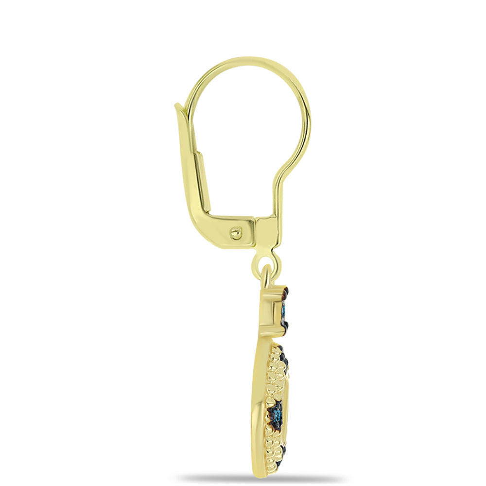 Pozlacené Stříbro 925/1000 - Náušnice s Modrým Diamantem - Karátové číslo: 0.08. přibližná hmotnost: 2.85 gramů 2 