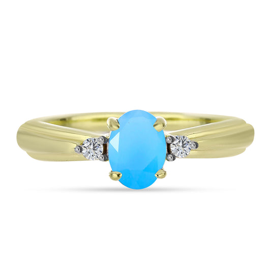 Pozlacené stříbro 925/1000 Prsten s Aqua Chalcedonem a Bílým Topazem - Karátové číslo: 0.8. přibližná hmotnost: 2.34 gramů