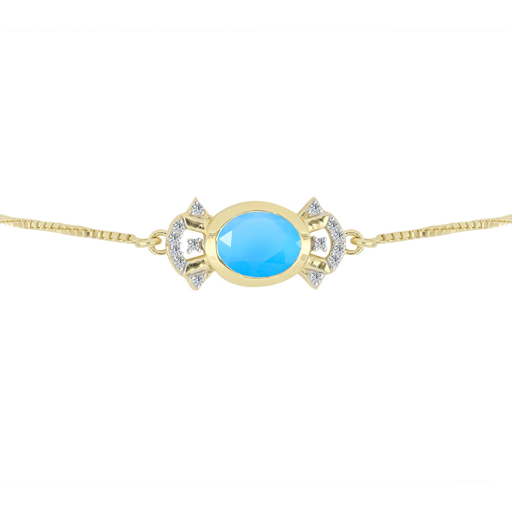 Pozlacený Stříbrný Náramek s Aqua Chalcedonem a Bílým Topazem 2 