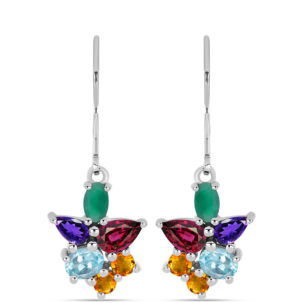 Stříbrné Náušnice s Marockým Ametystem a se Zeleným Achátem 1 