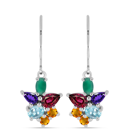 Stříbrné Náušnice s Marockým Ametystem a se Zeleným Achátem