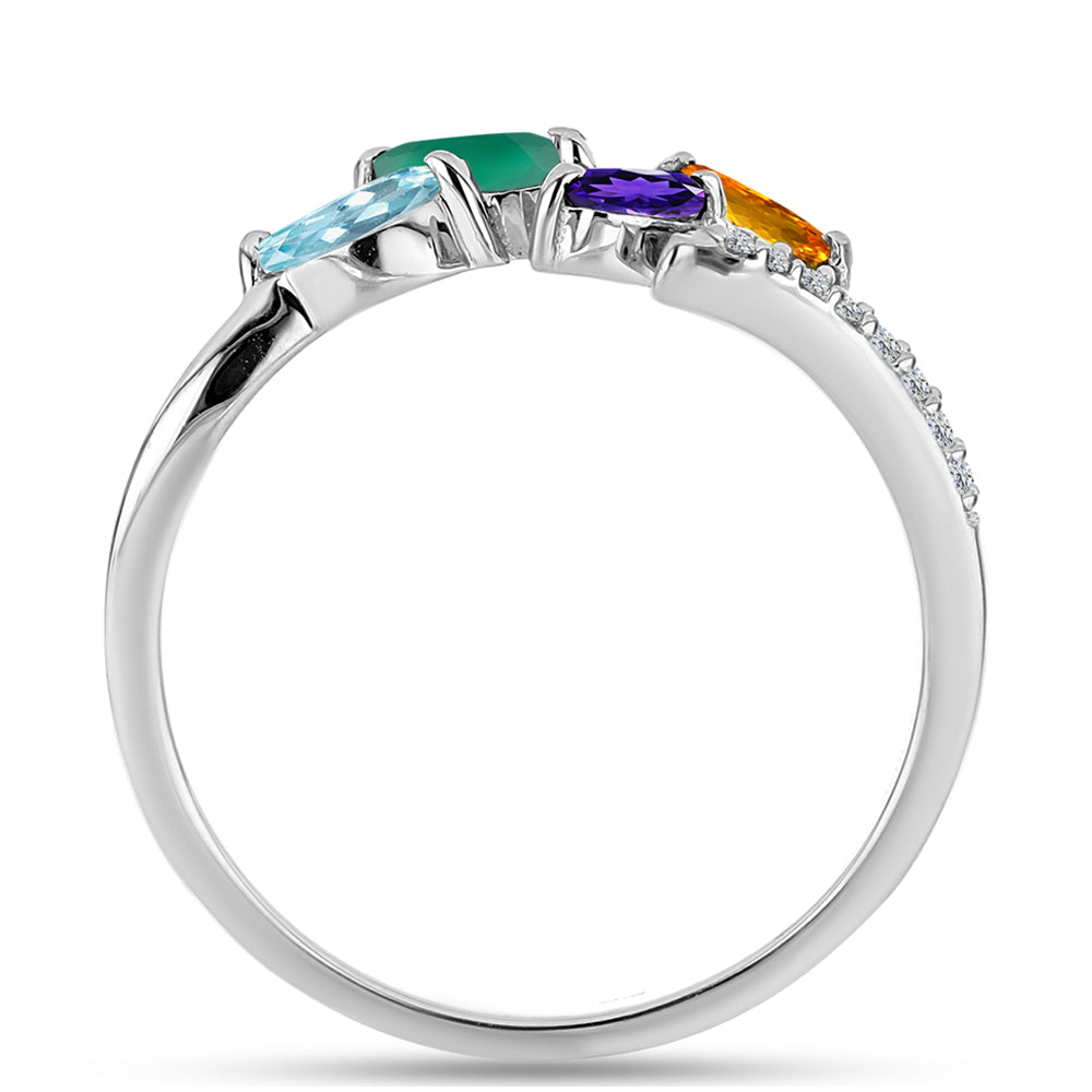 Stříbro 925/1000 - Prsten s Marockým Ametystem a se Zeleným Achátem - Karátové číslo: 0.59. přibližná hmotnost: 2.19 gramů 2 