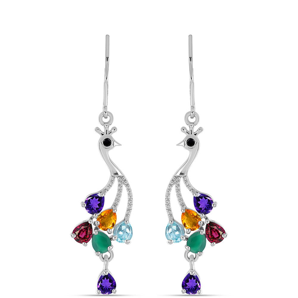 Stříbro 925/1000 Náušnice s Marockým Ametystem a se Zeleným Achátem - Karátové číslo: 3.59. přibližná hmotnost: 5.14 gramů 1 